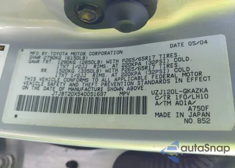 2004 Lexus Gx 470 z USA, uszkodzony, nr VIN JTJBT20X540051697